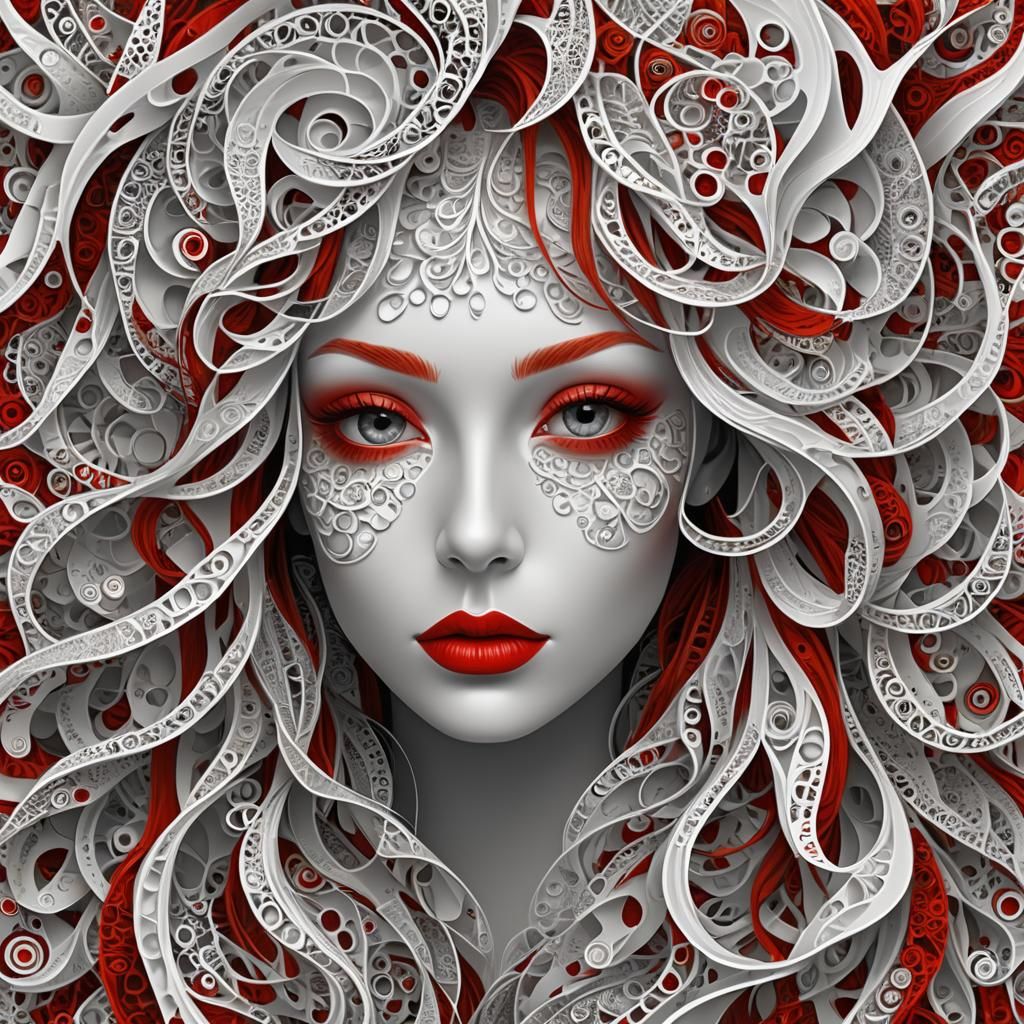 Woman with White Eyes in Abstract Vector Fractal