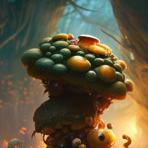 Cute snail with a mushroom house