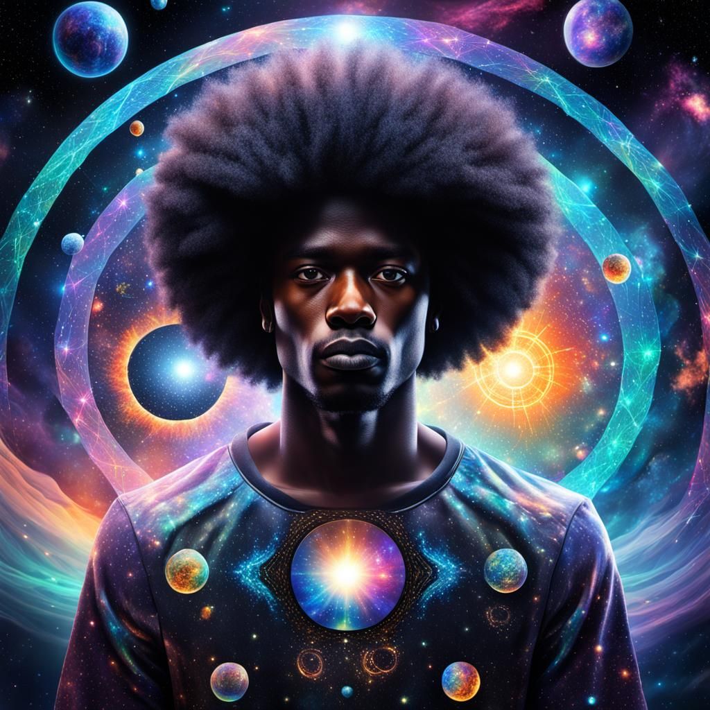 Cosmic Portal Opened by Man with Afro