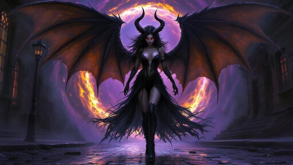 Dragon-Winged Demon Woman in Gothic Fantasy Style
