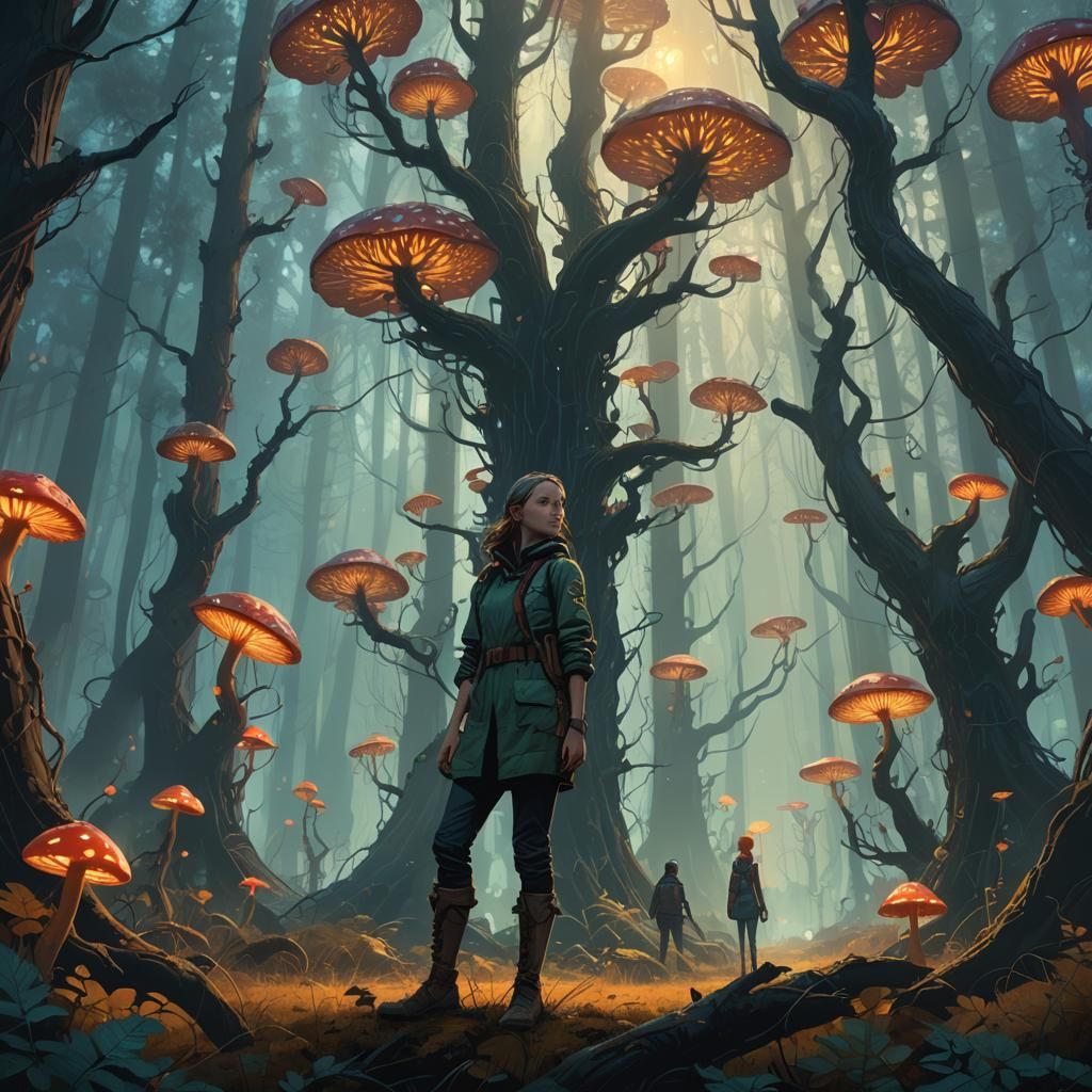 Woman in a Glowing Forest: Fantasy Concept Art