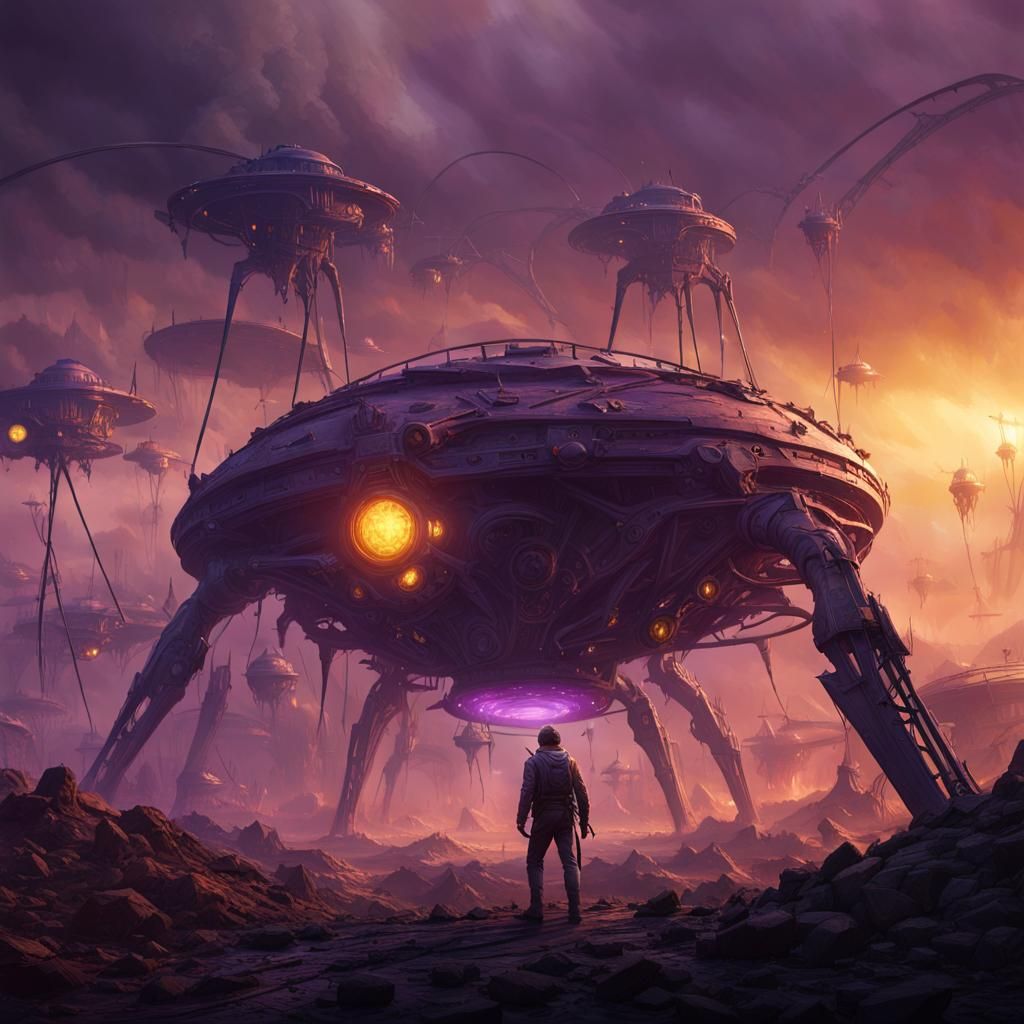 War of Worlds Scene in Dark Fantasy Style
