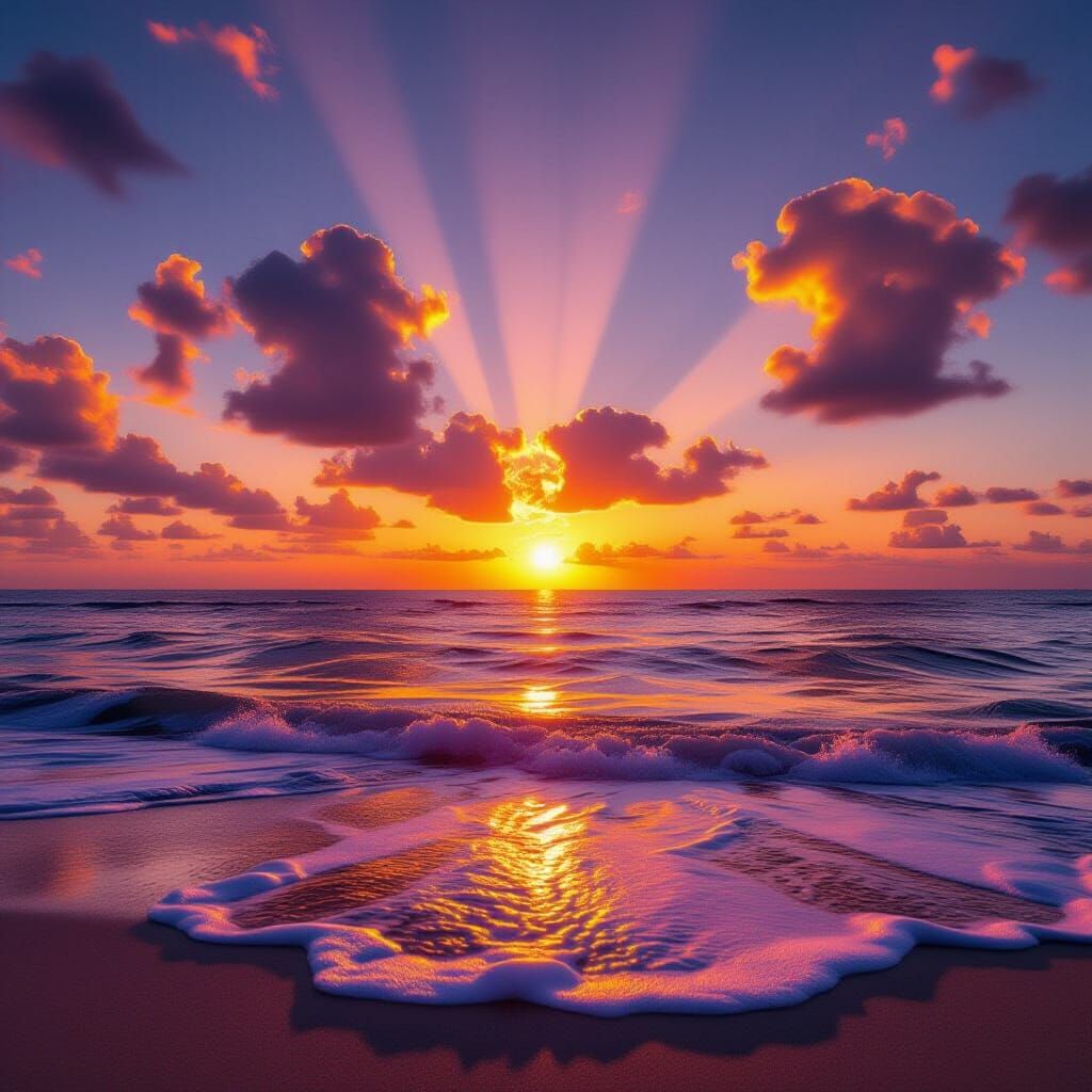 Breathtaking Ocean Sunset on Tranquil Beach