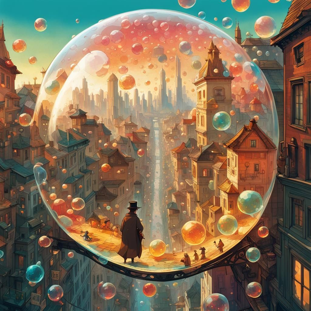 Bubble shield around city, hyperdetailed highly intricate be...
