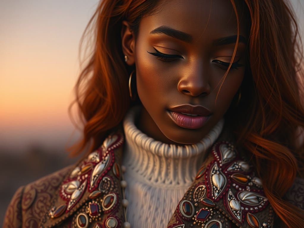 African Siren in Fall Outfit at Dawn