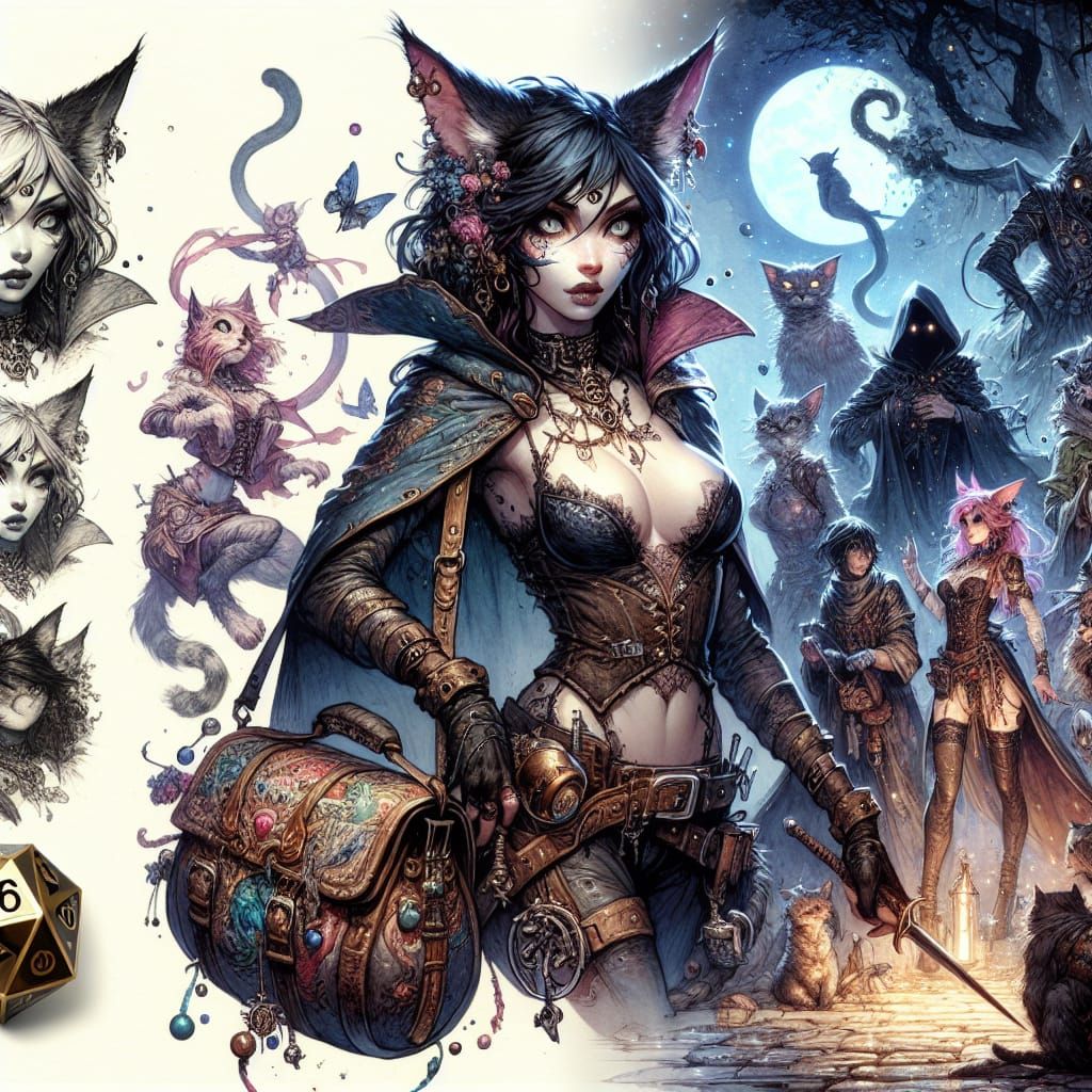 Mystical Catfolk Rogue in Whimsical Watercolor