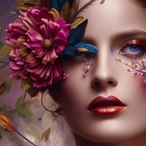 Woman with Flower Makeup in Surrealist Style