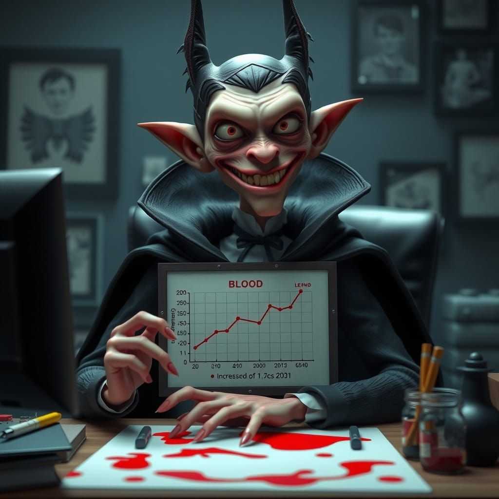 Surreal Vampire Bureaucrat in Cinematic Darkness