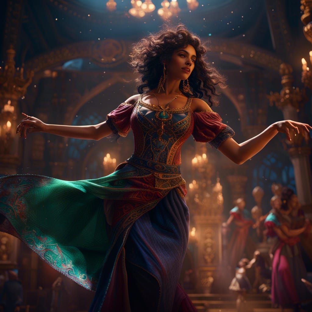 Esmeralda Dancing in Detailed Matte Painting
