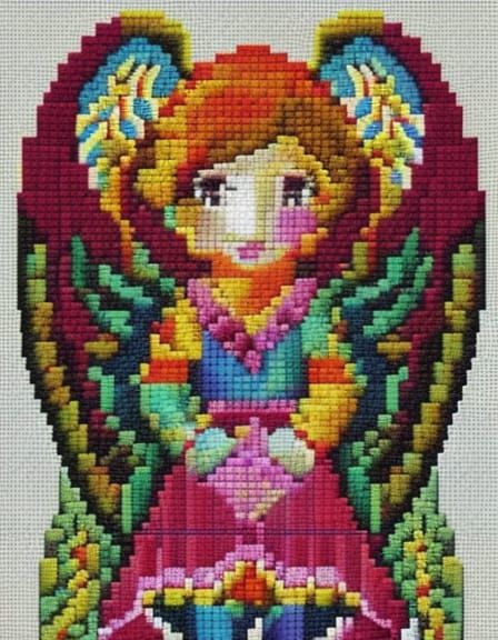 Radiant Angel Yarn Art in Cross-stitch Style