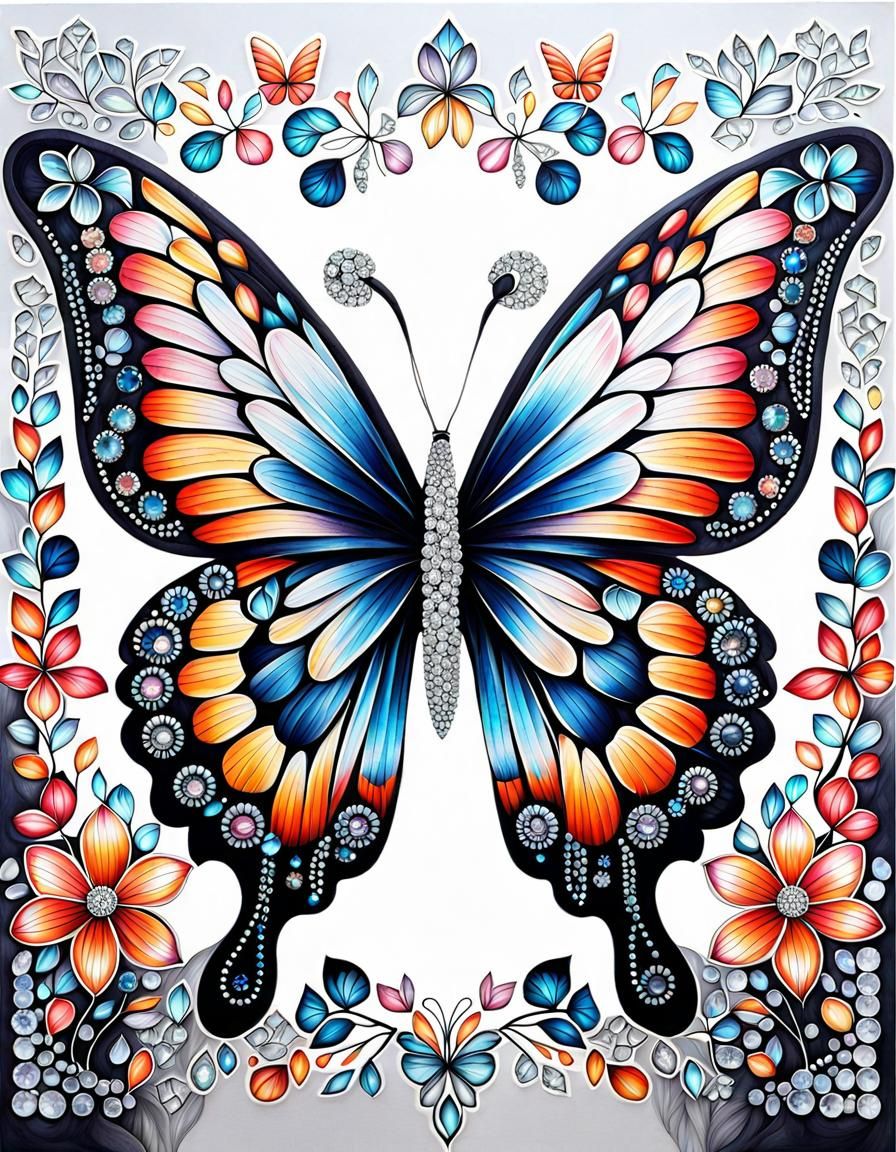 Luminescent Diamond Butterfly Art with Gems