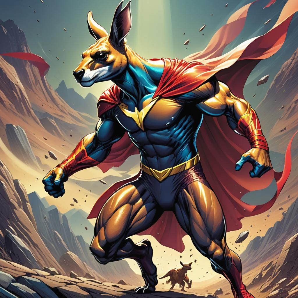 Muscular Kangaroo Superhero in Comic Book Style