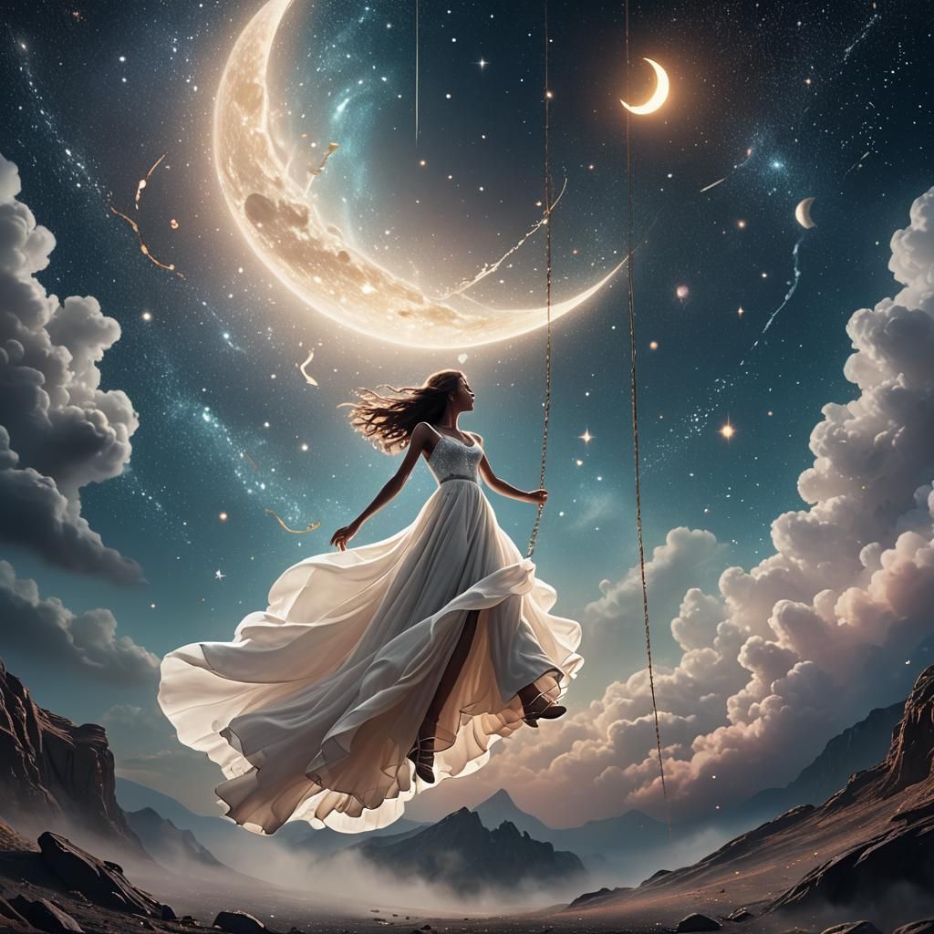 Celestial Figure on Stardust Swing in Nebula