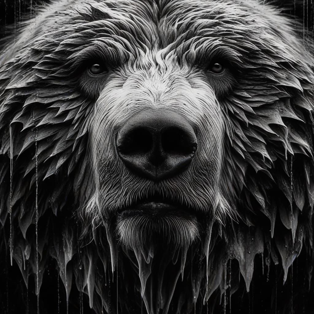 Gothic Kodiak Bear Portrait in Film Noir Style