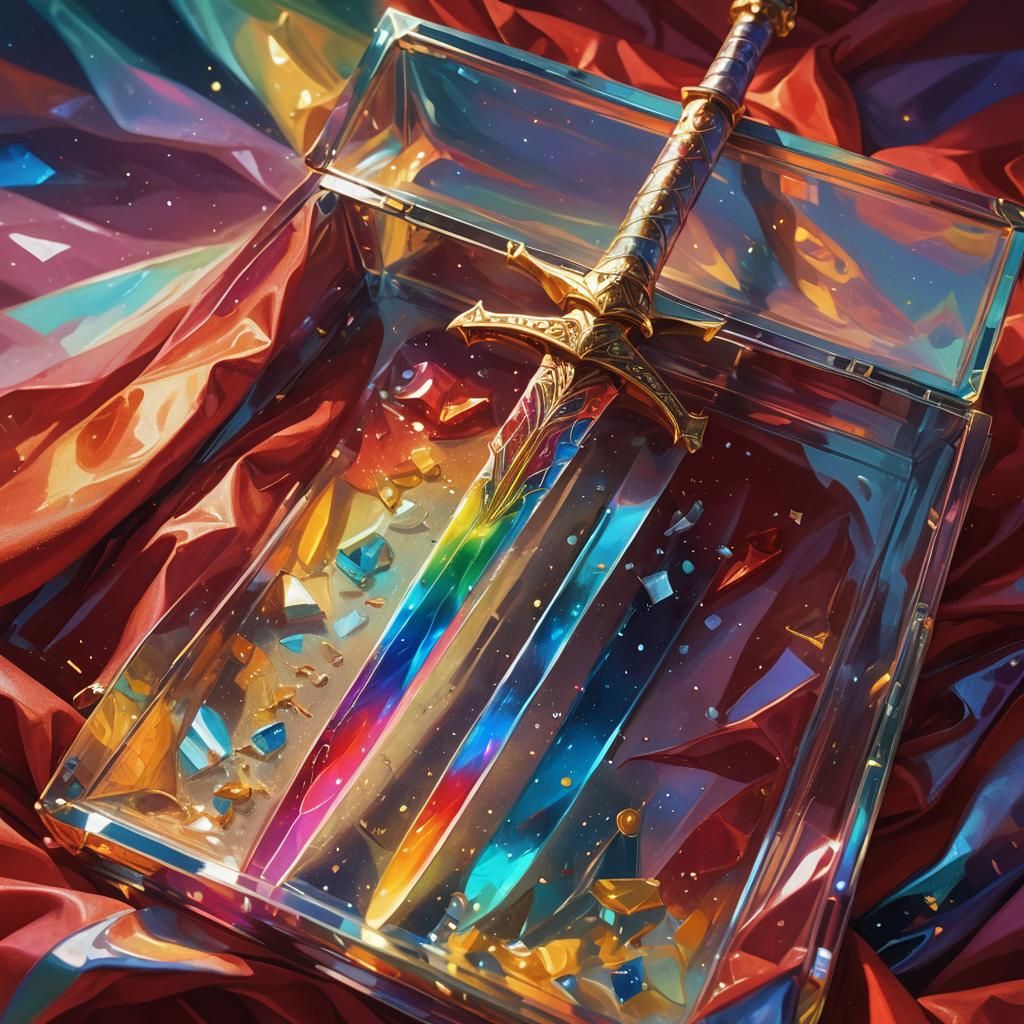 Rainbow Sword in Glass Box: Cosmic Illustration