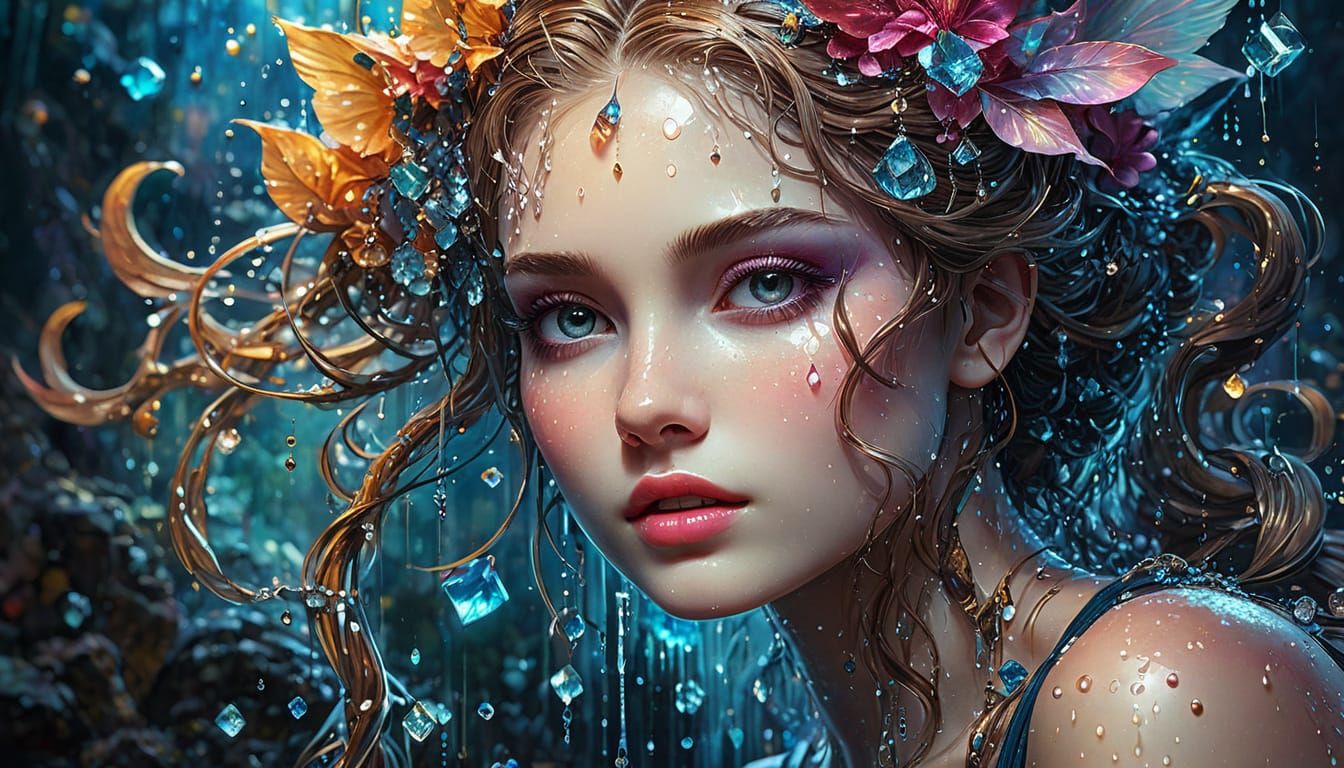 Pixelated Pencil Art Deteriorating into Cubes, Watercolor St...