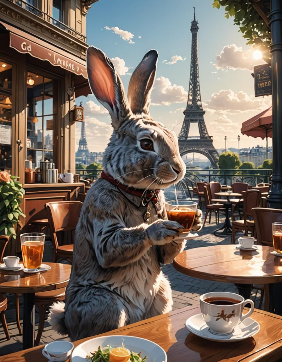 Rabbit Sipping Tea near Eiffel Tower: Manga Scan
