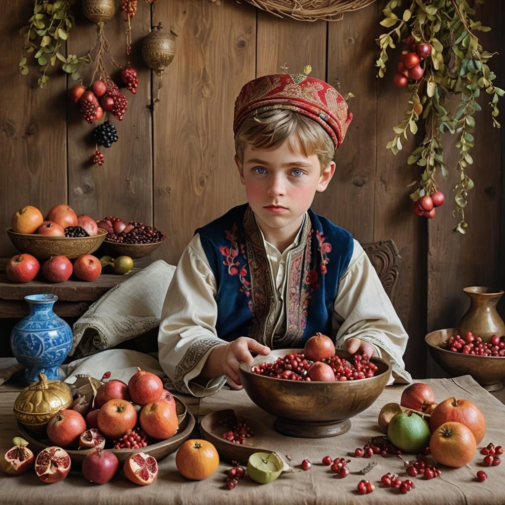 Boy with Pomegranates in Dutch Masters Style