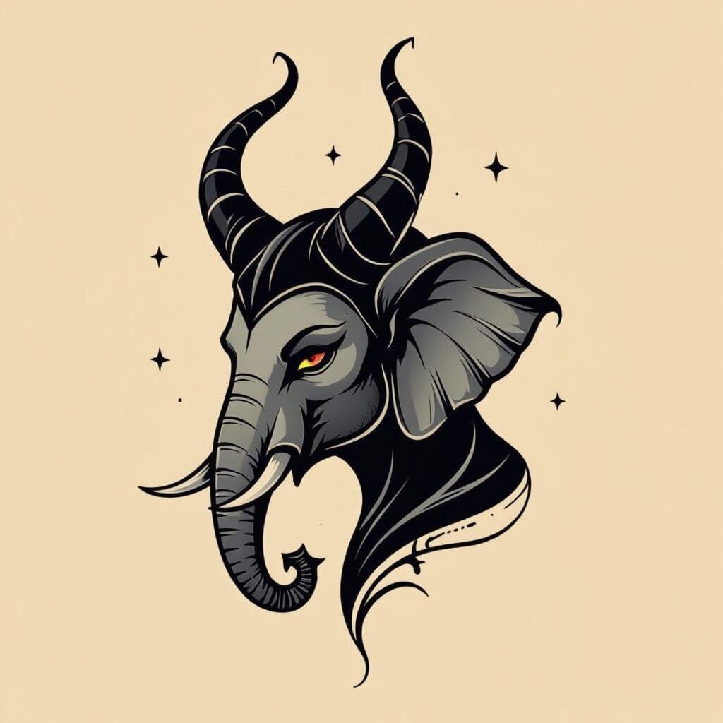 Minimalist Elephant Maleficent Tattoo Design
