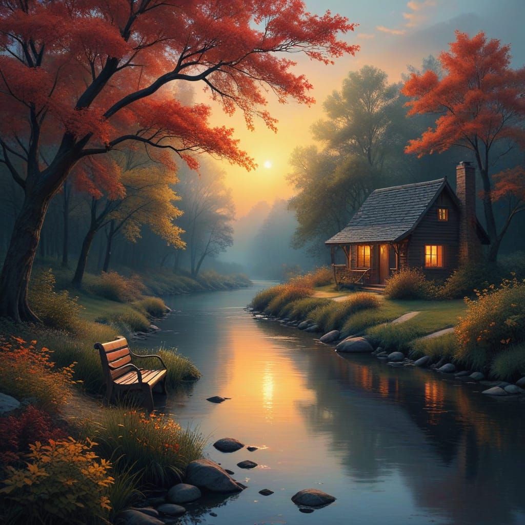 River Bench at Sunset