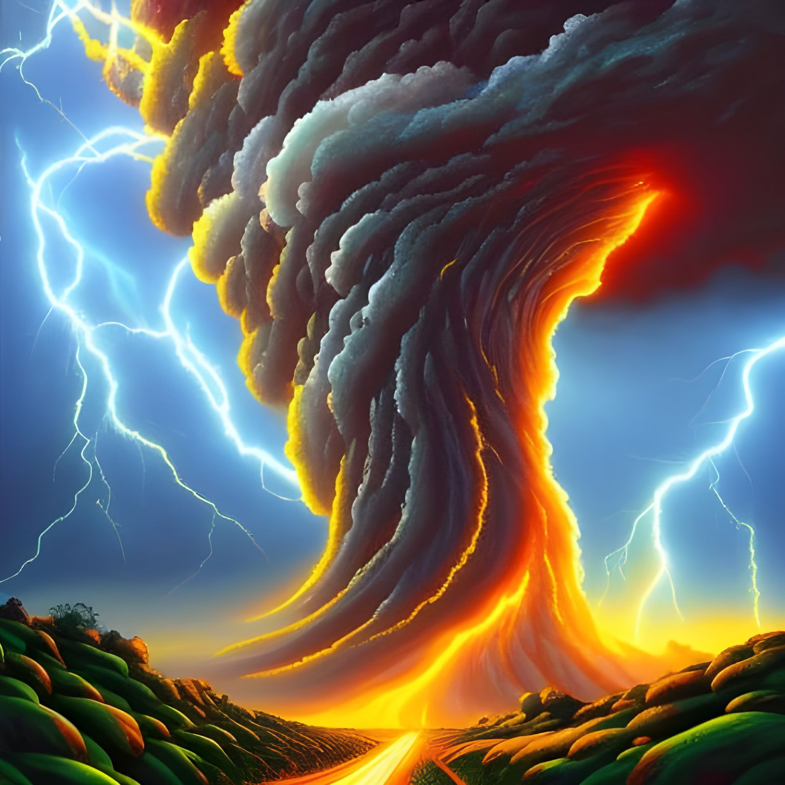 Violent Elemental Storm with Lightning and Wildfire
