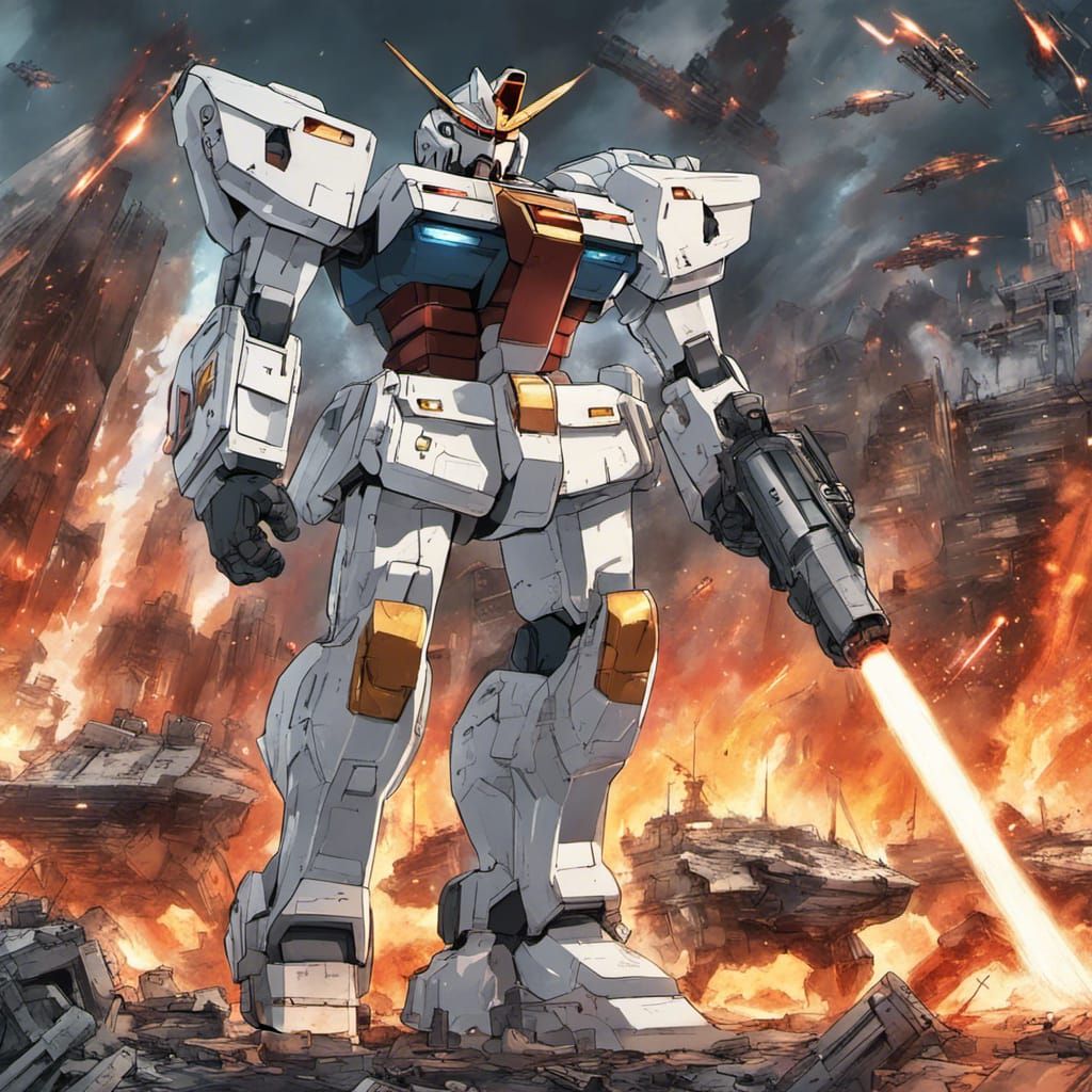 Futuristic Robot Warrior in Battle Aftermath