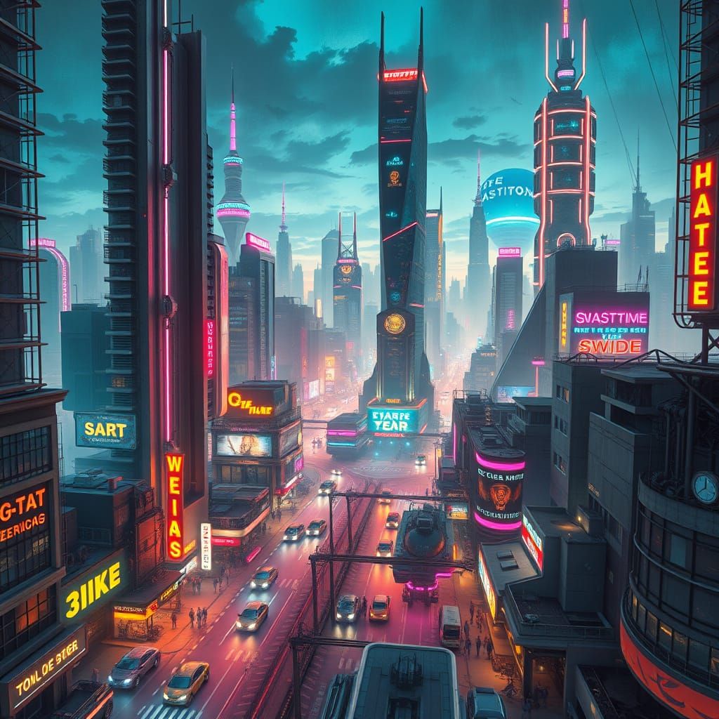 Futuristic Metropolis in Neon-Lit Splendor