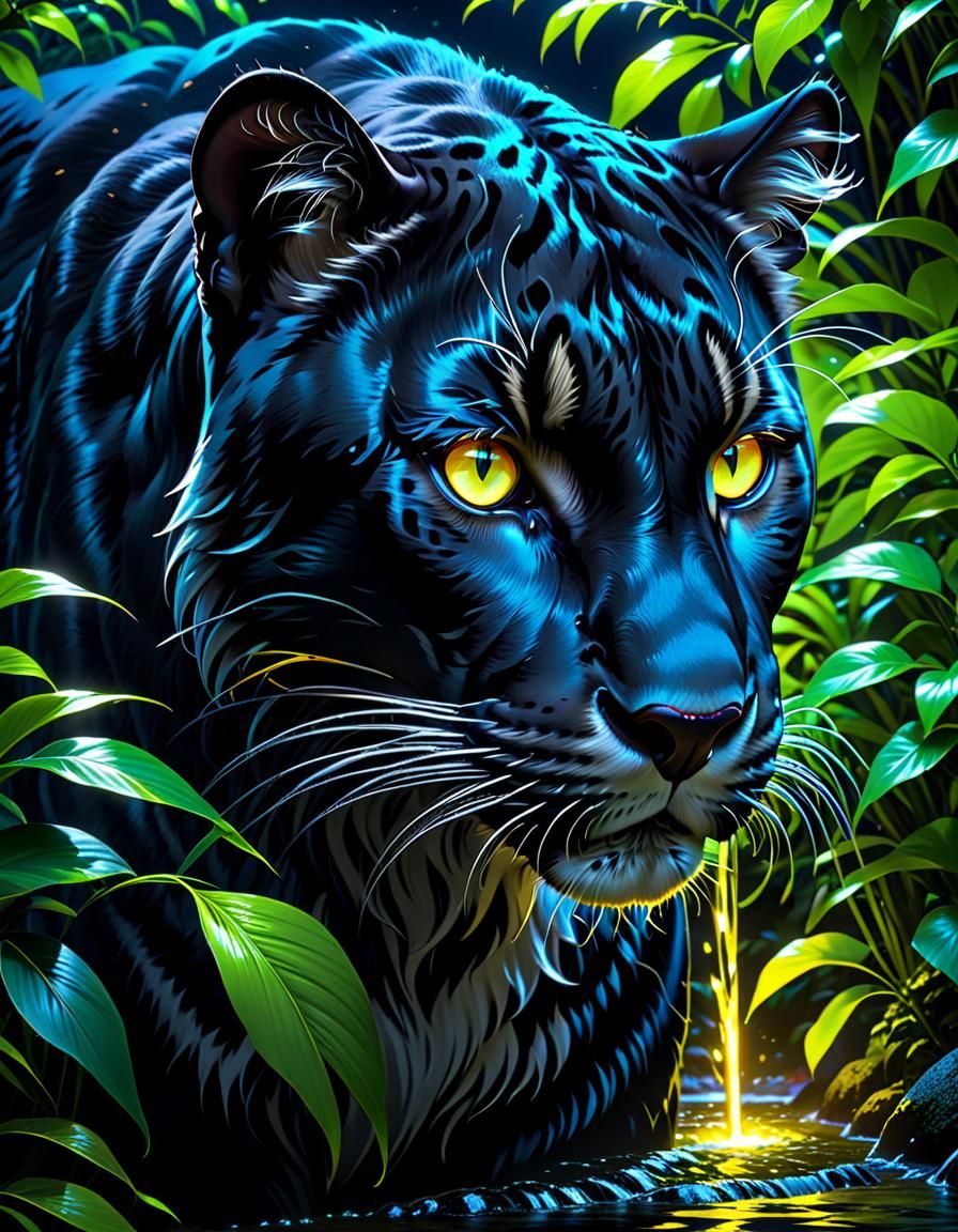 Intense Panther Eyes Emerging from Water