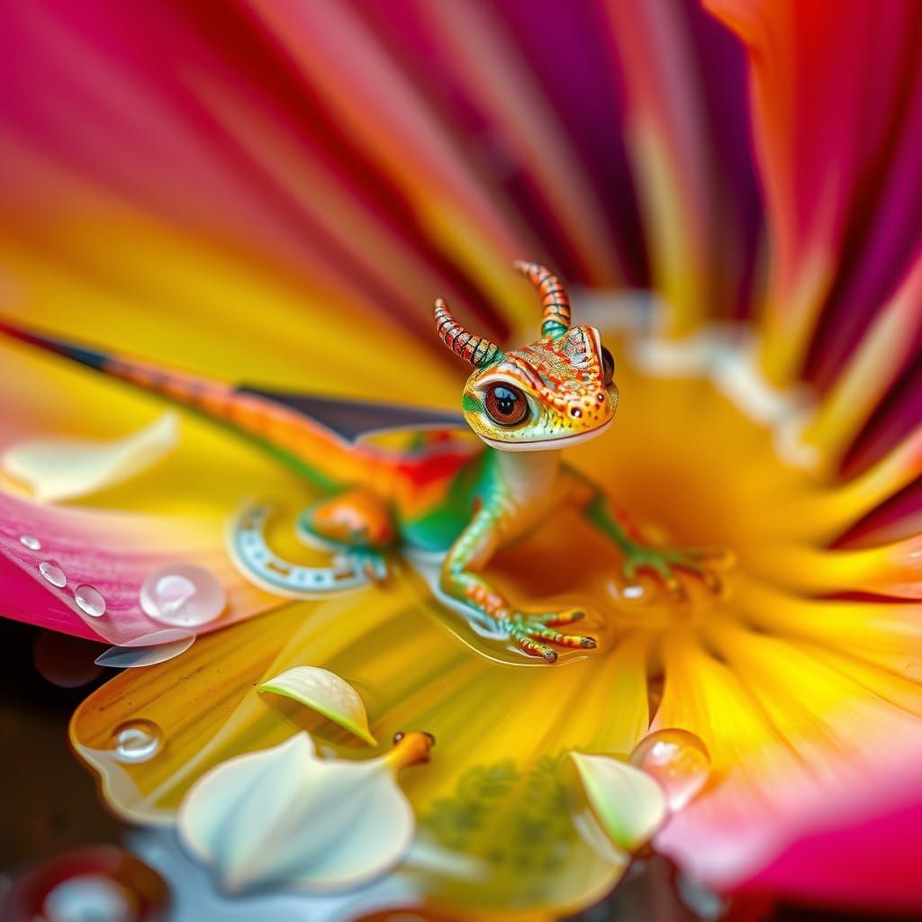 Rainbow Dragon Plays in Water, Surrounded by Vibrant Floral ...