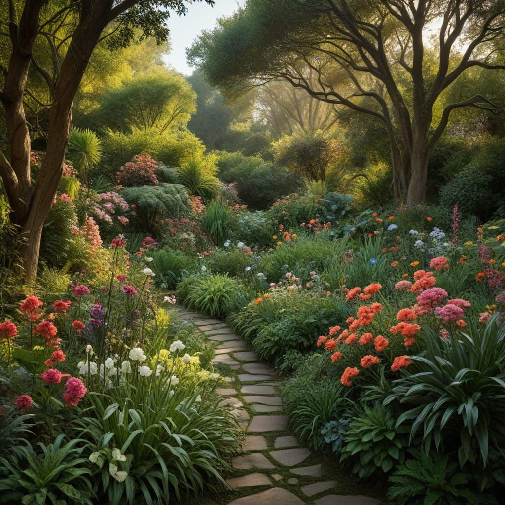 Whimsical Garden Scene in Dreamy Impressionist Style