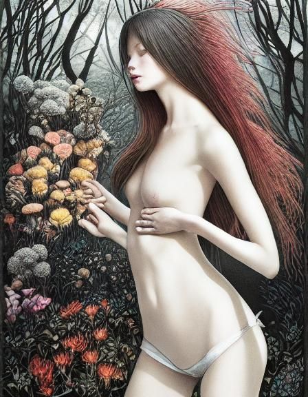 Celestial Fungi Hunter in Surreal Flower Chair