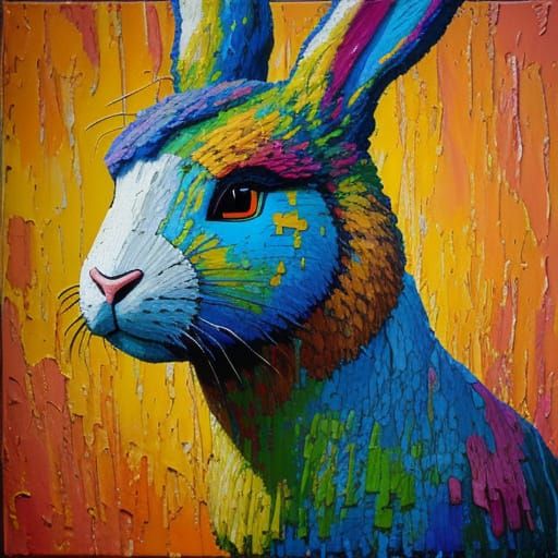Easter Island Bunny Statues in Vibrant Neo-Impressionist Sty...