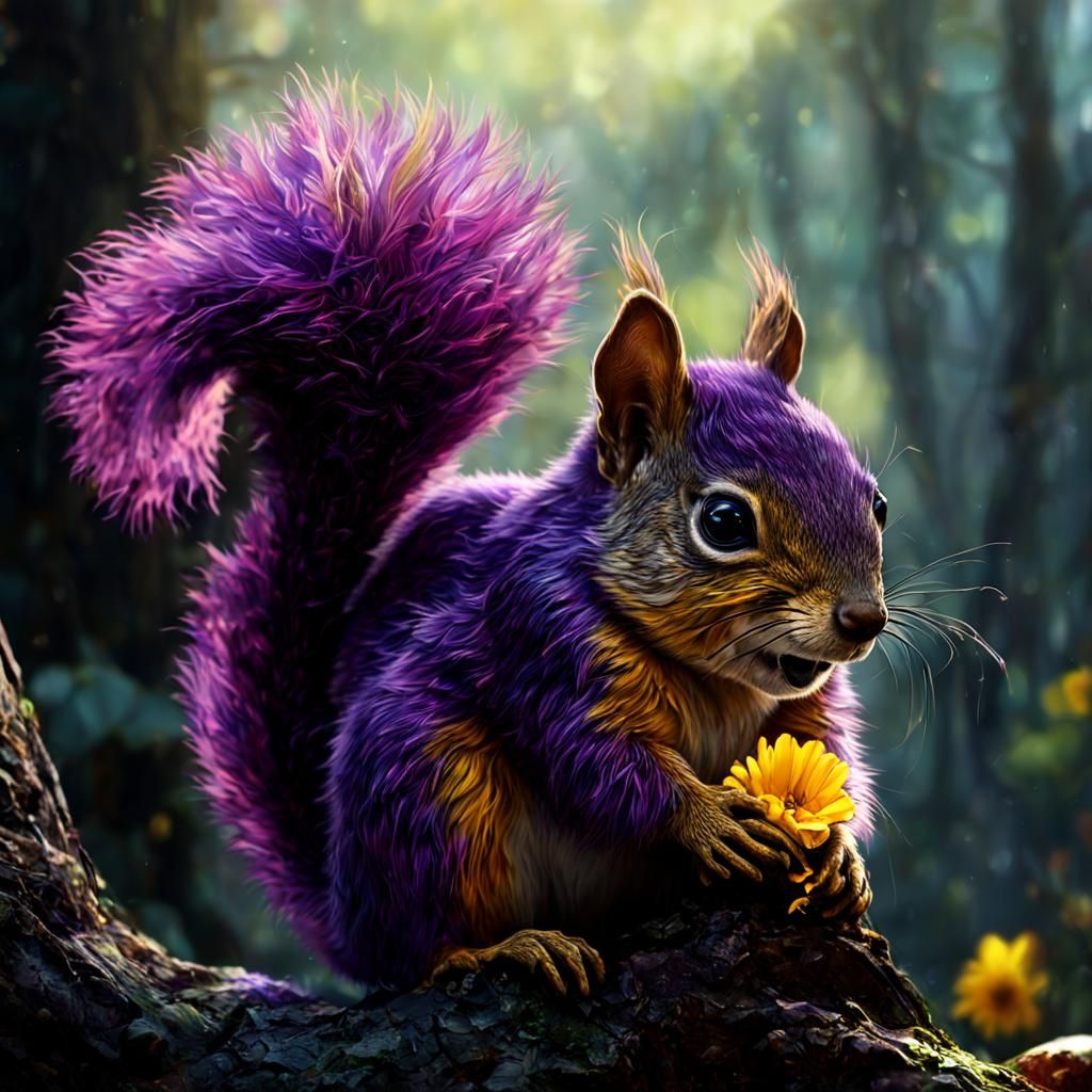 Cute Baby Squirrel Portrait in Dark Fantasy Style
