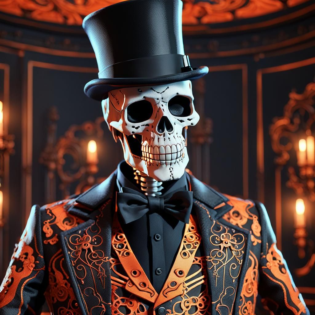 Anime Skeleton Animatronic in Ornate Room