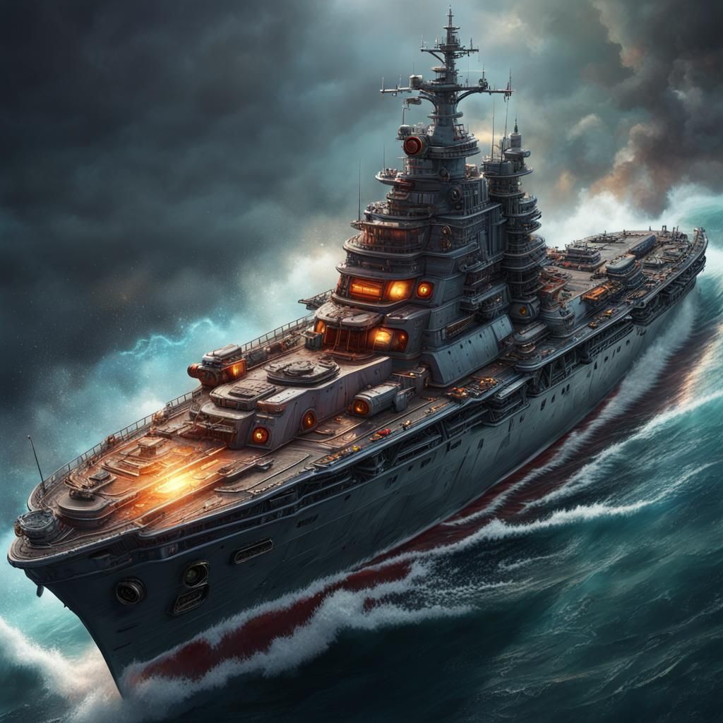 Werewolf Class Warship in Hyperrealistic Splash Art