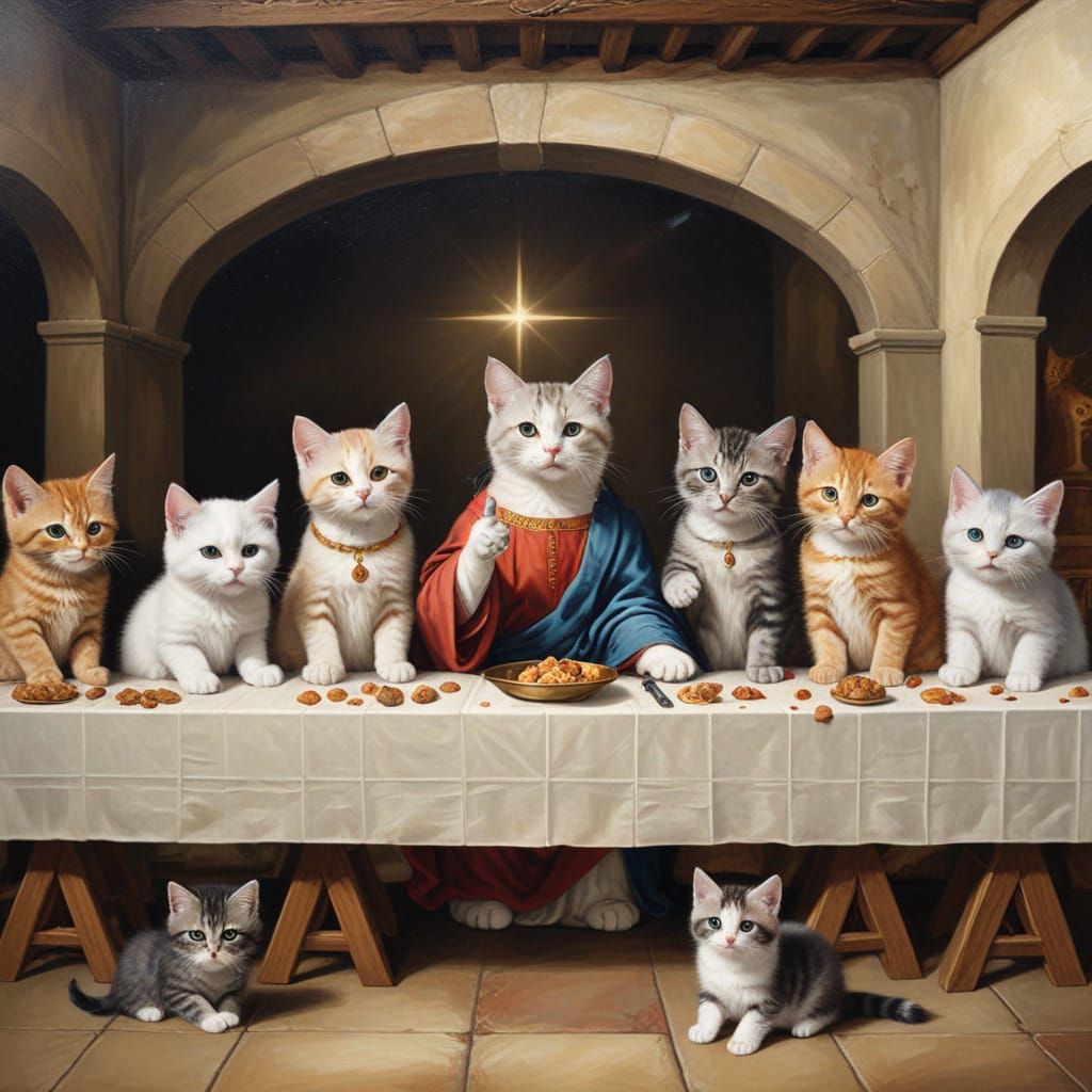 Kitten Jesus Last Supper Parody Painting