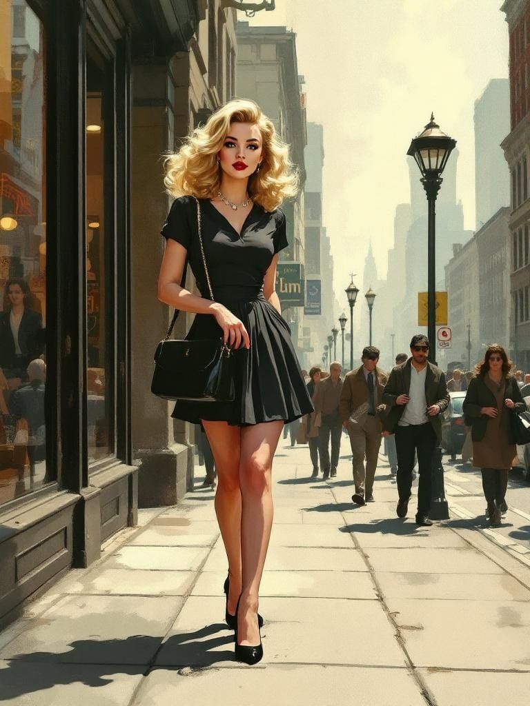 Pin-Up on City Sidewalk in Expressive Style