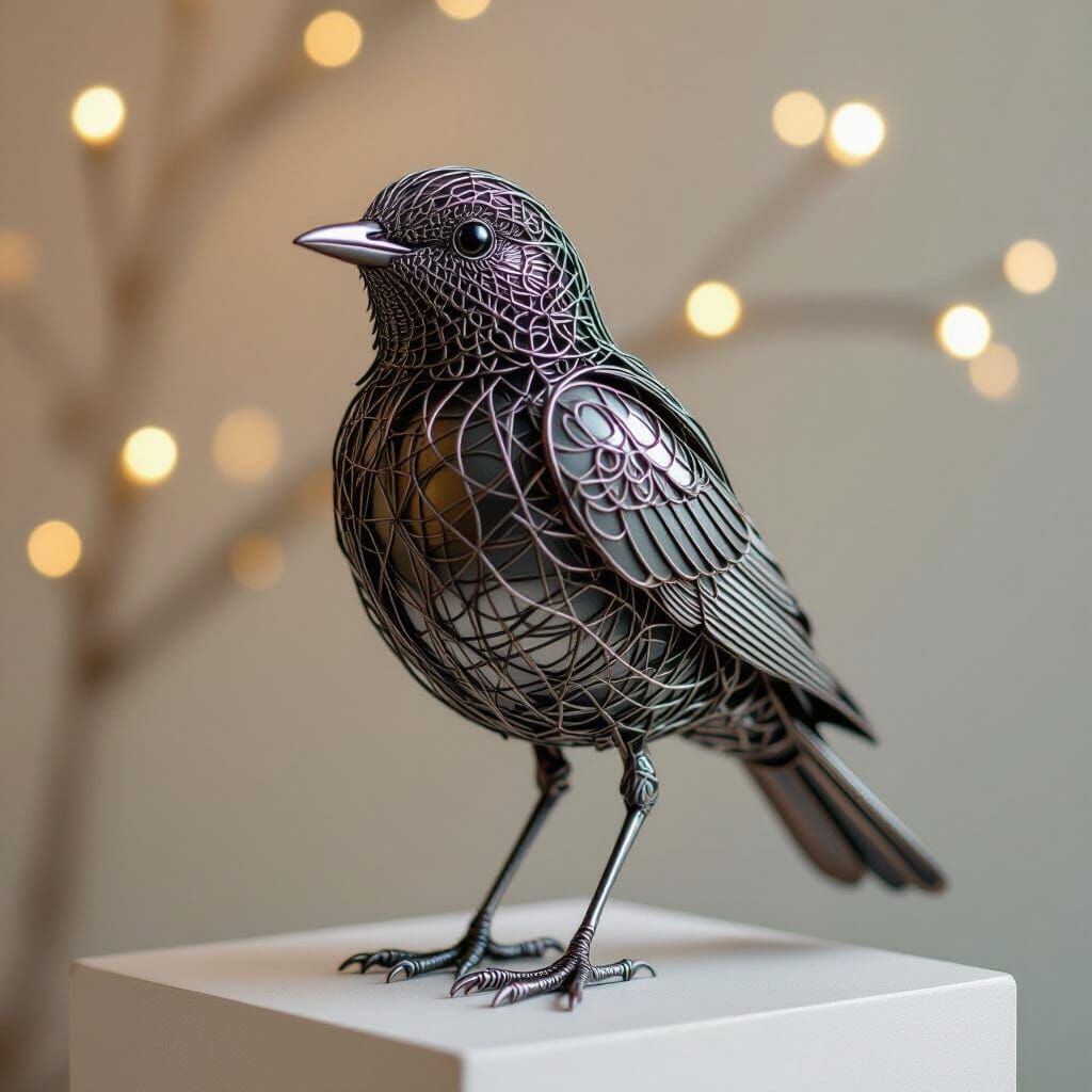 Photorealistic Metal Wire Bird Sculpture