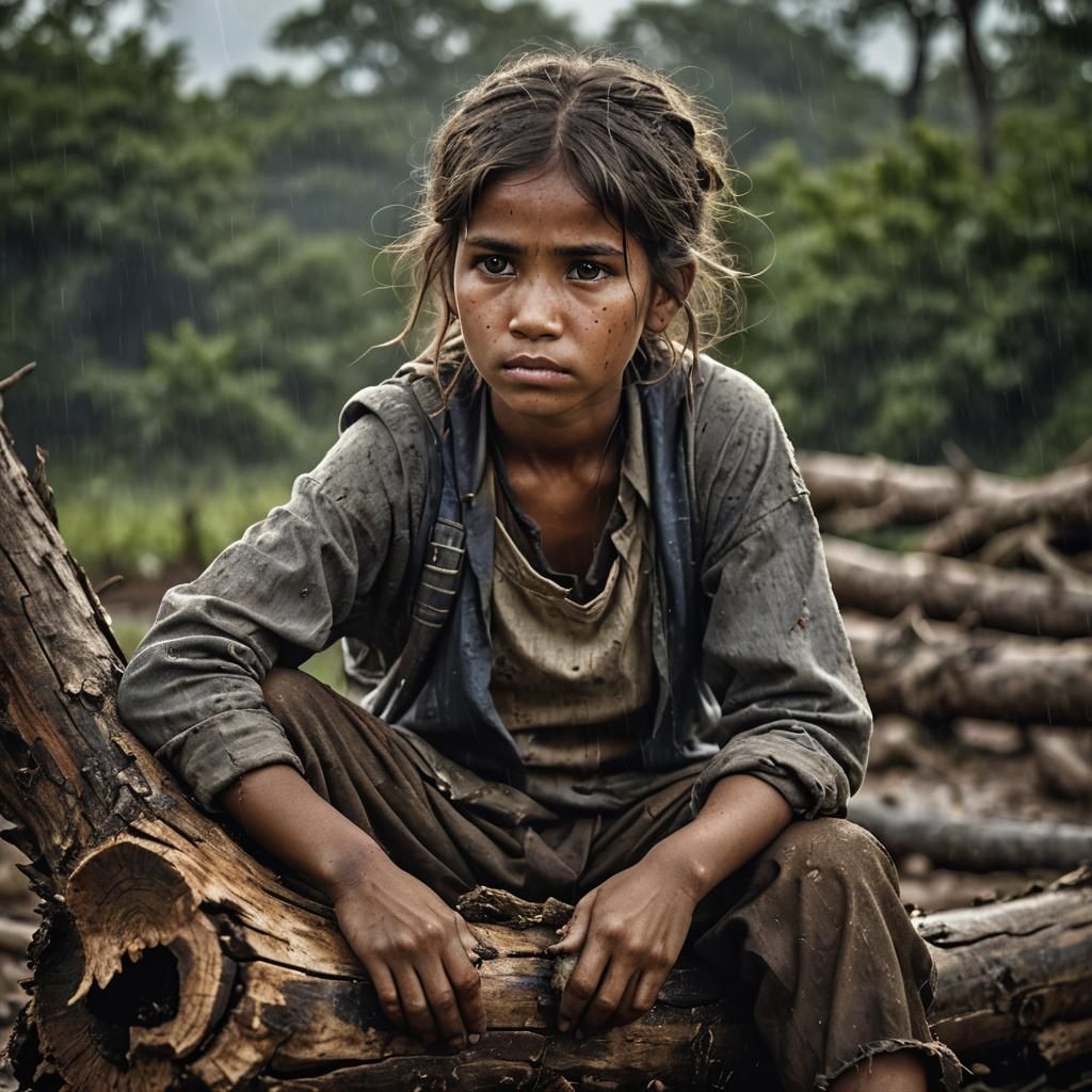 Dramatic Portrait of Girl in Lightning Storm