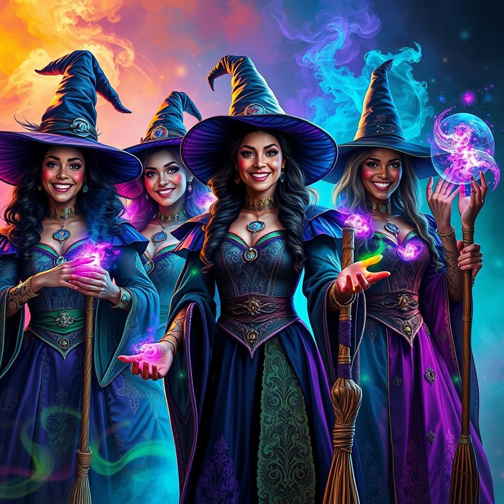 Powerful Witches in Colorful Halloween Costumes