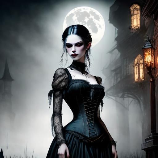 Victorian Vampire Girl in Whitechapel Alleys