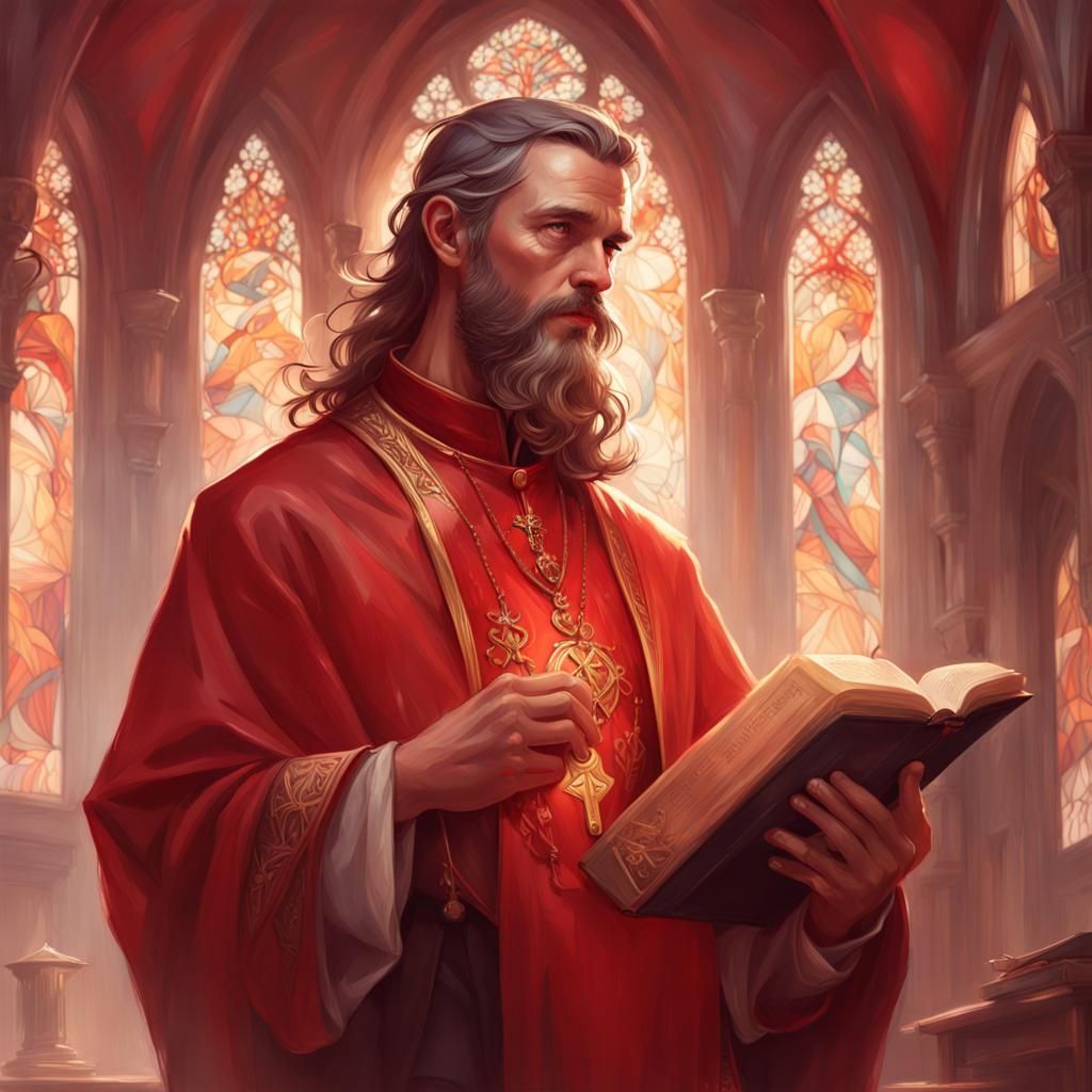 Medieval Priest in Church Illustration