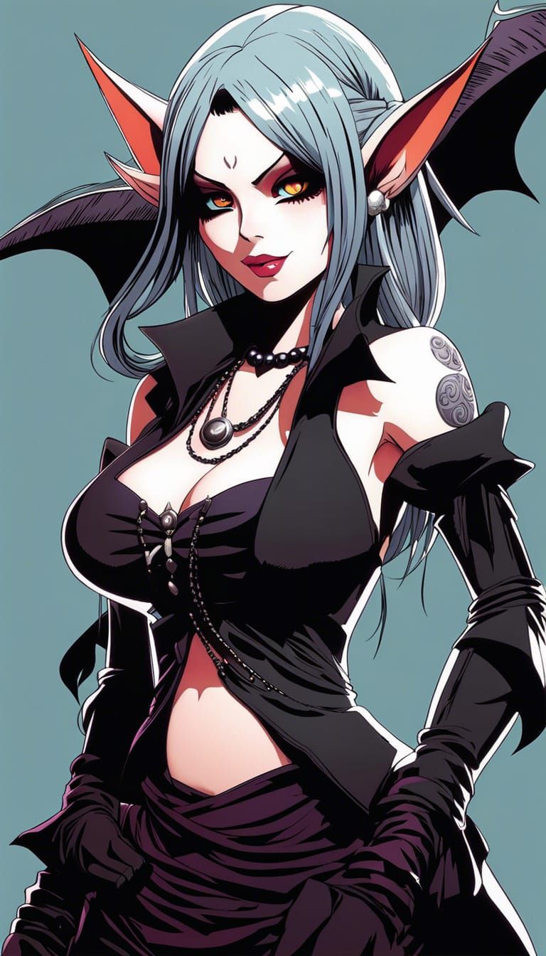 Goth Goblin Girl in Anime Manga Style