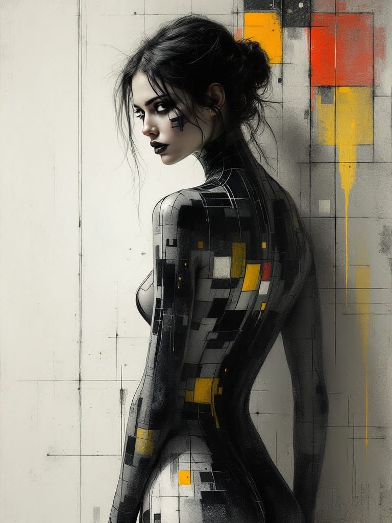 Woman in Profile with Geometric Pattern