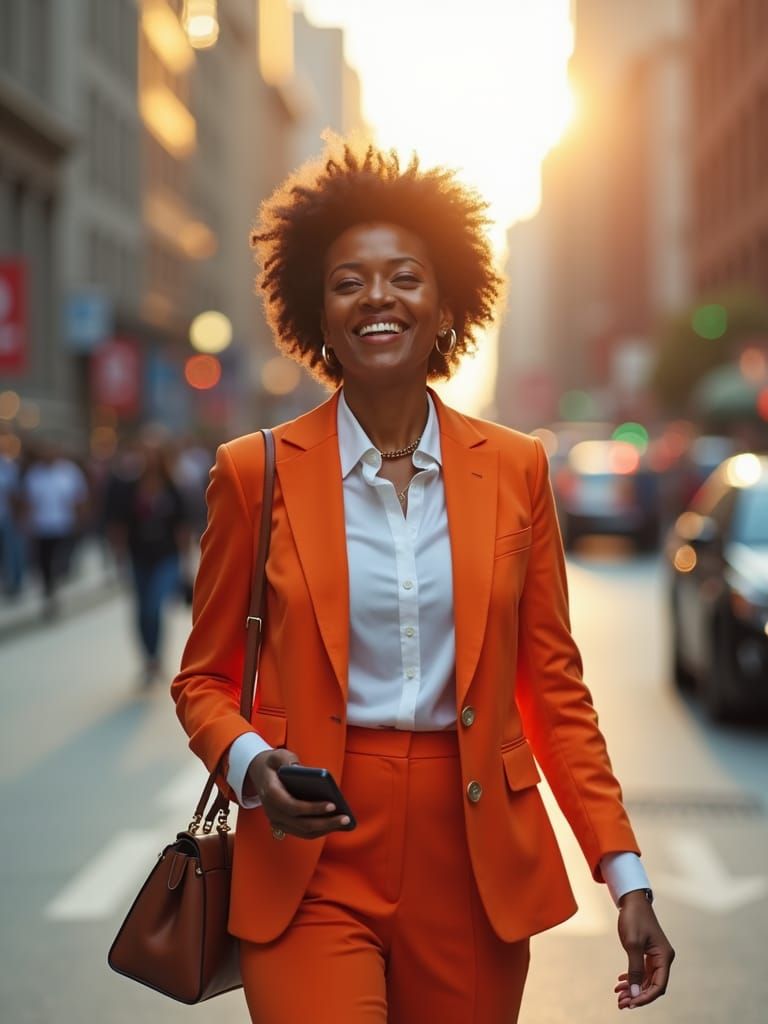 Stylish Businesswoman in Vibrant Cityscape