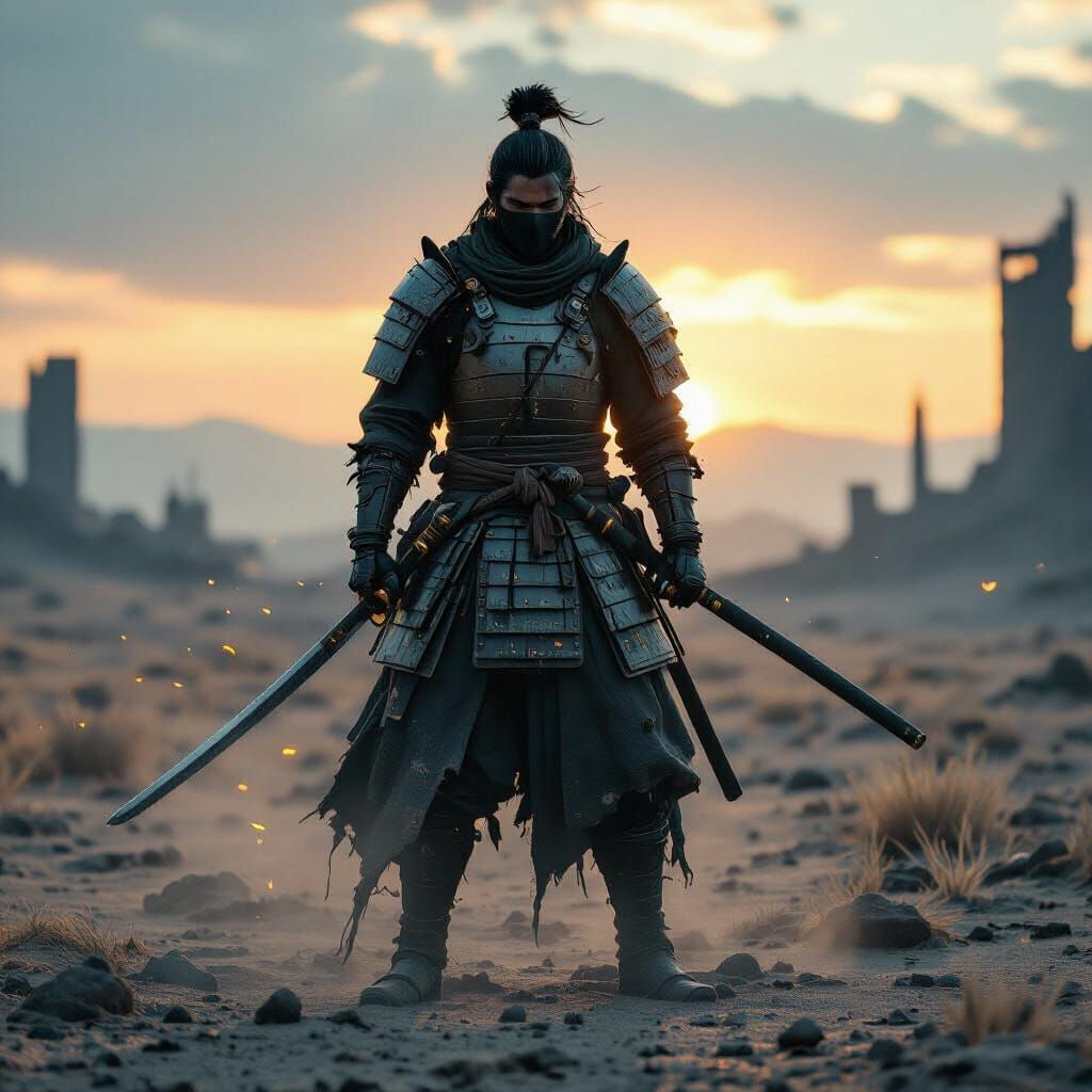 Post-Apocalyptic Samurai Warrior on Desolate Plain