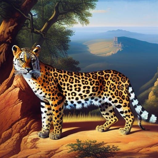 Leopard Portrait in Colorful Surrealist Style