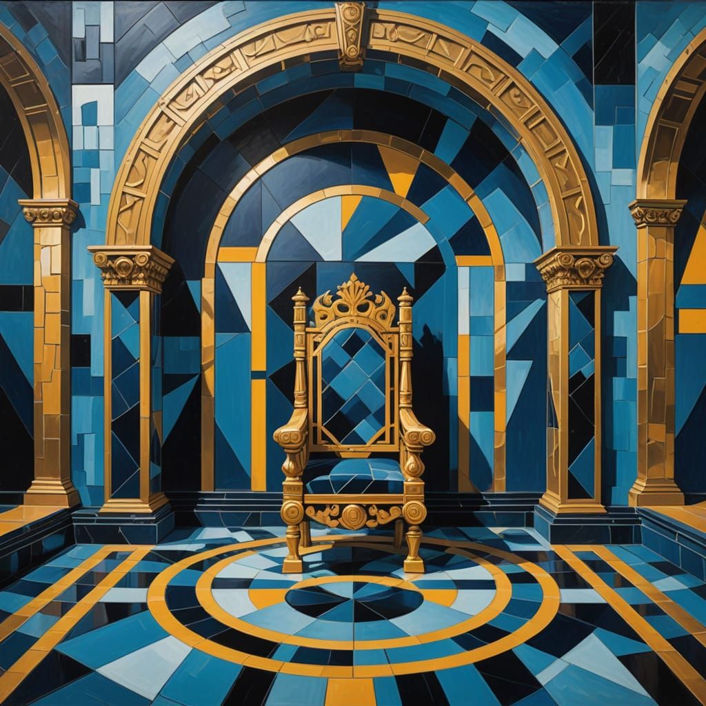 Neo-Cubist Throne Room with Geometric Art Deco Design