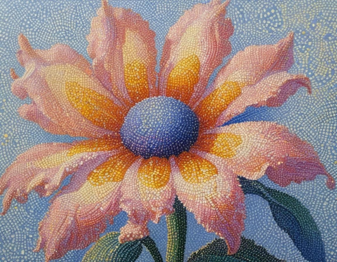 Pointillist Flower with Sun, Pastel Colors