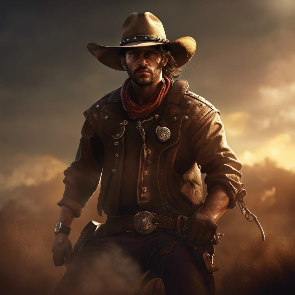 Dramatic Cowboy in Dark Fantasy Western Art